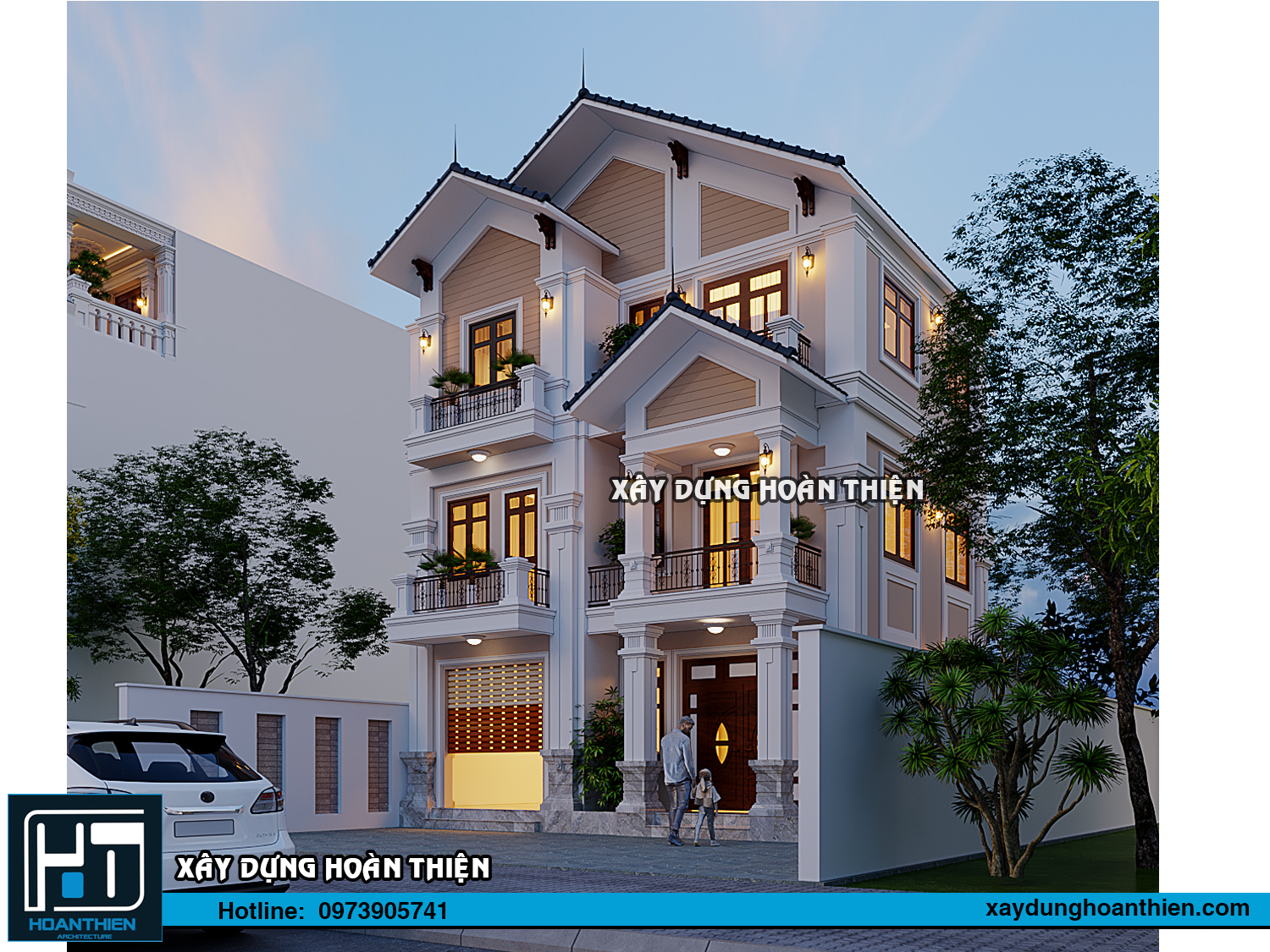 Thiết kế biệt thự tân cổ điển 3 tầng diện tích 9x9m tại Hải Dương