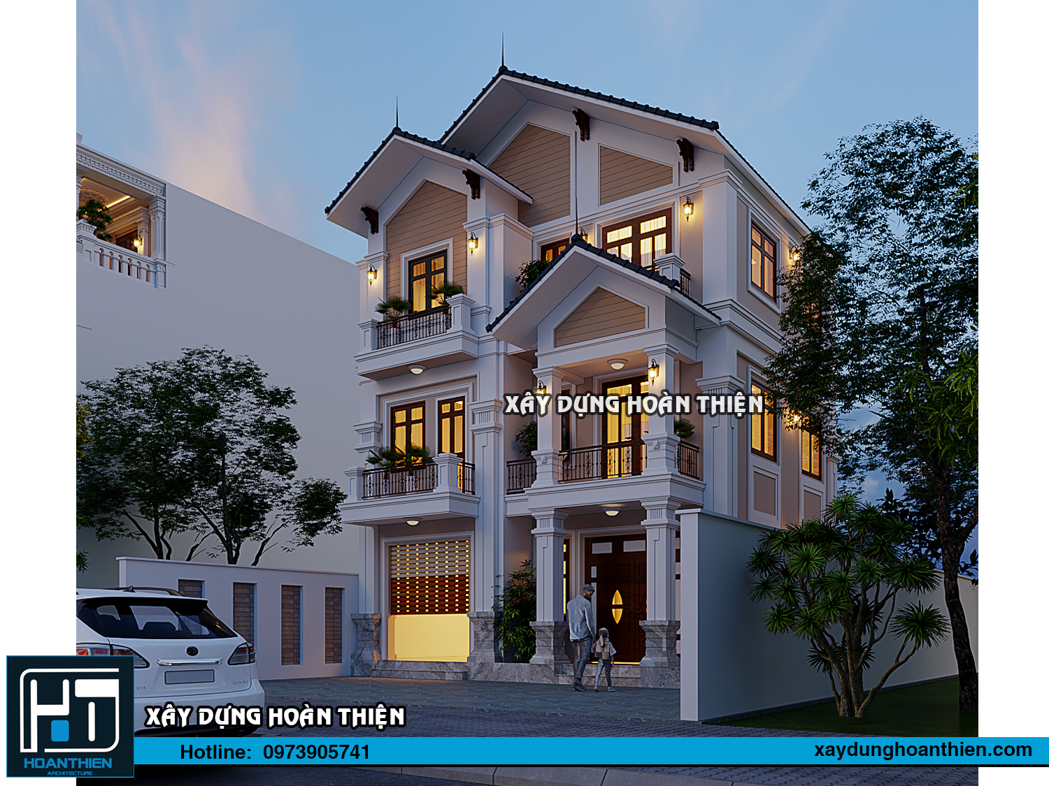 Thiết kế biệt thự tân cổ điển 3 tầng diện tích 9x9m tại Hải Dương