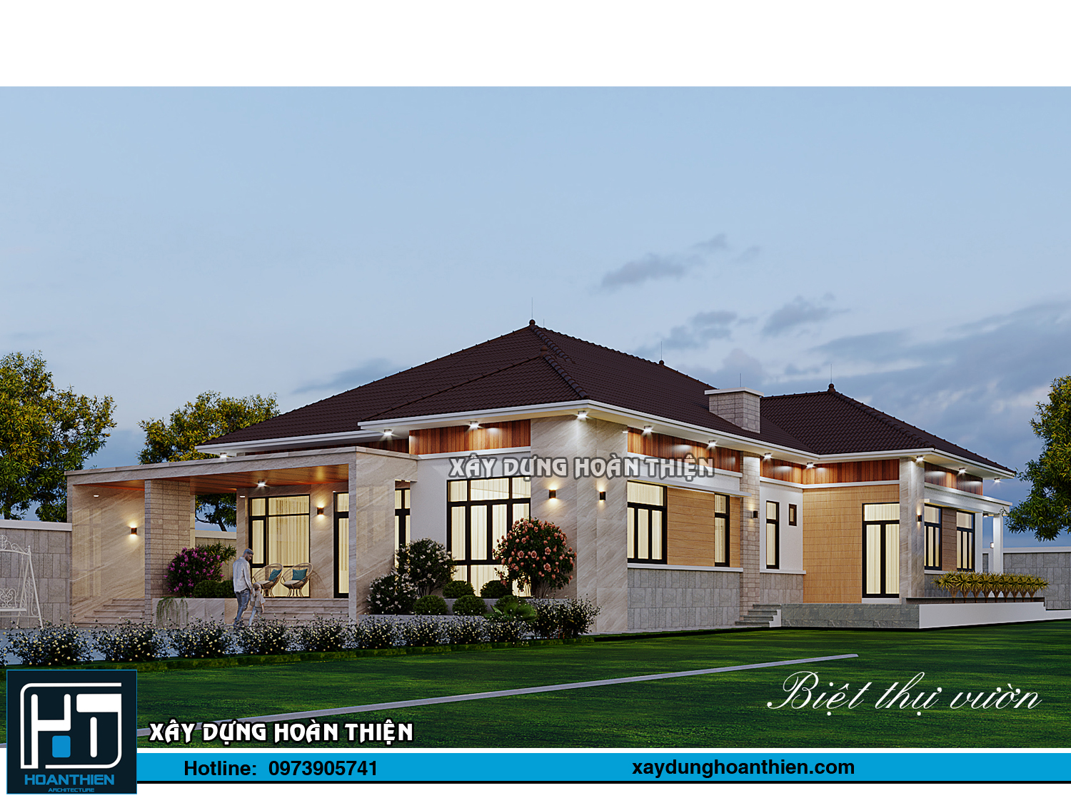 Mẫu biệt thự mái nhật hiện đại 1 tầng 2024