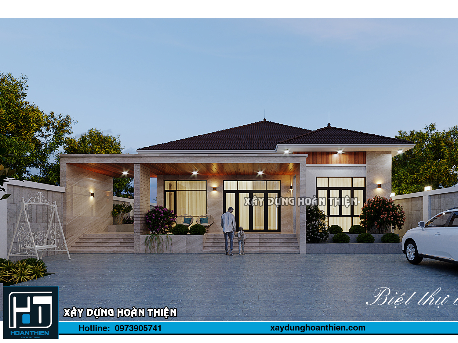Mẫu biệt thự mái nhật hiện đại 1 tầng 2024