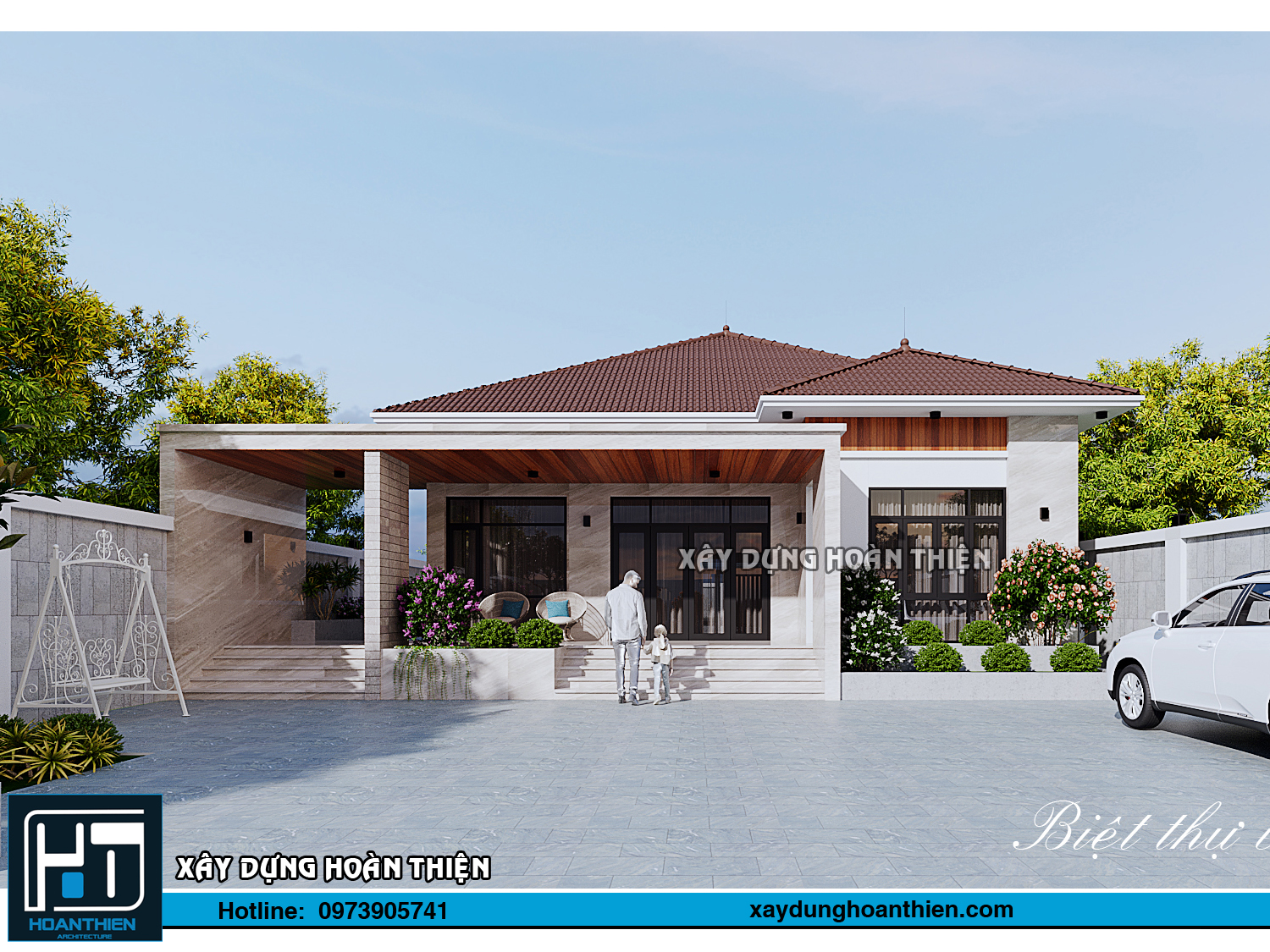 Mẫu biệt thự mái nhật hiện đại 1 tầng 2024
