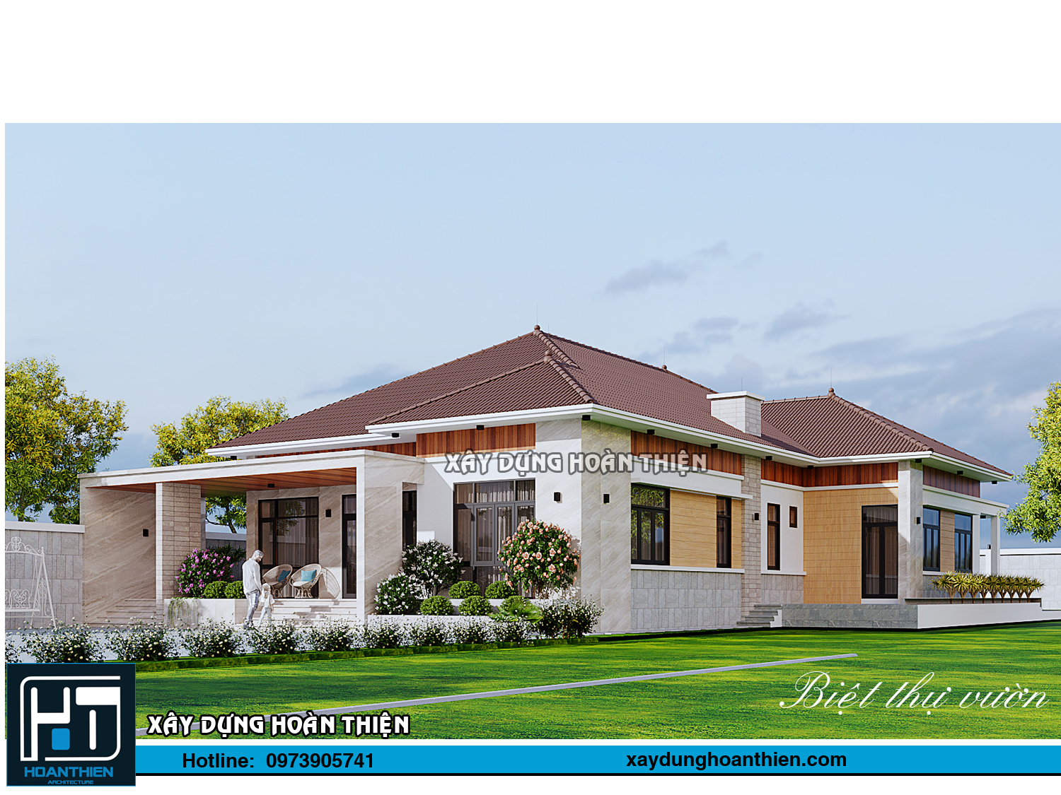 Mẫu biệt thự mái nhật hiện đại 1 tầng 2024