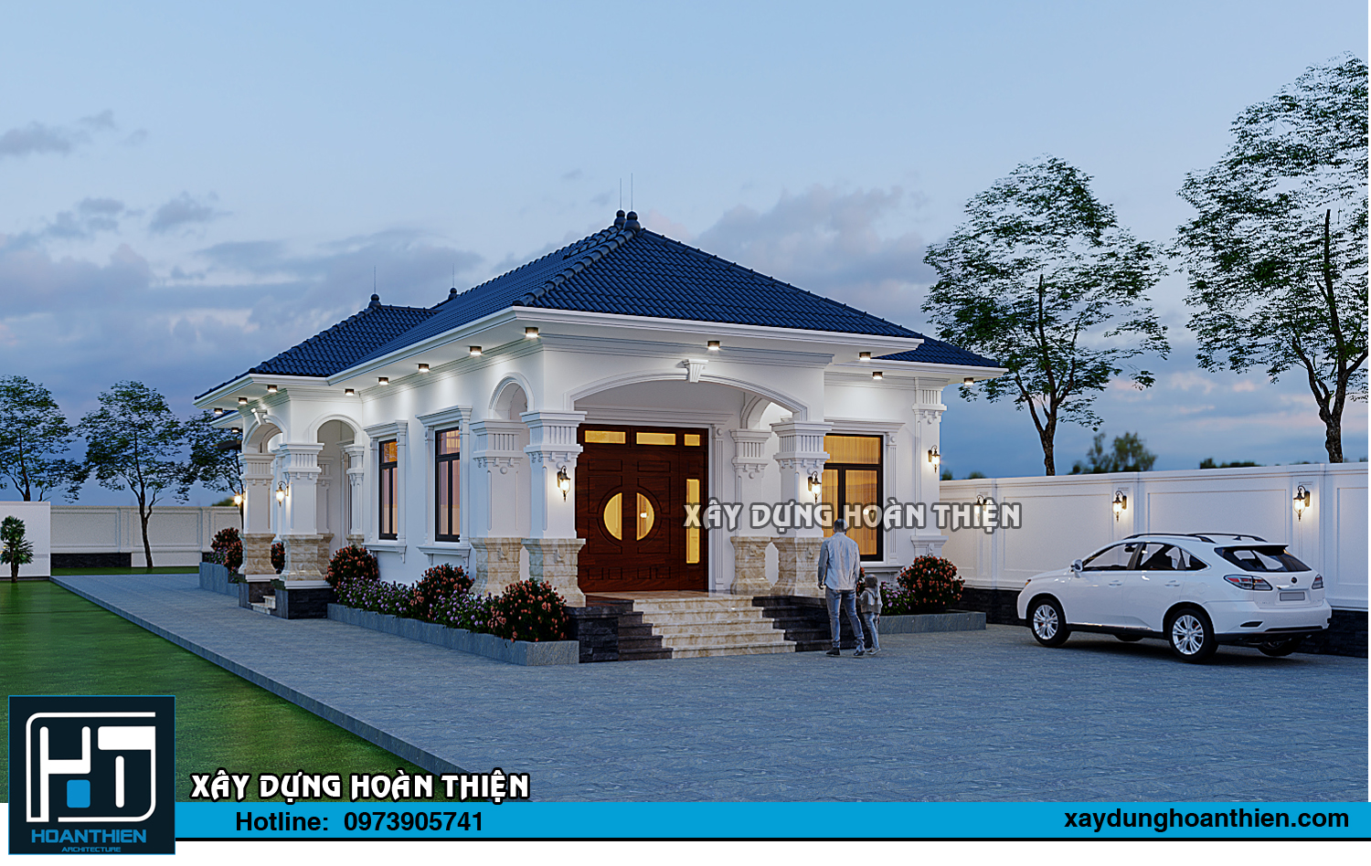 Mẫu biệt thự vườn 1 tầng tân cổ điển 2024