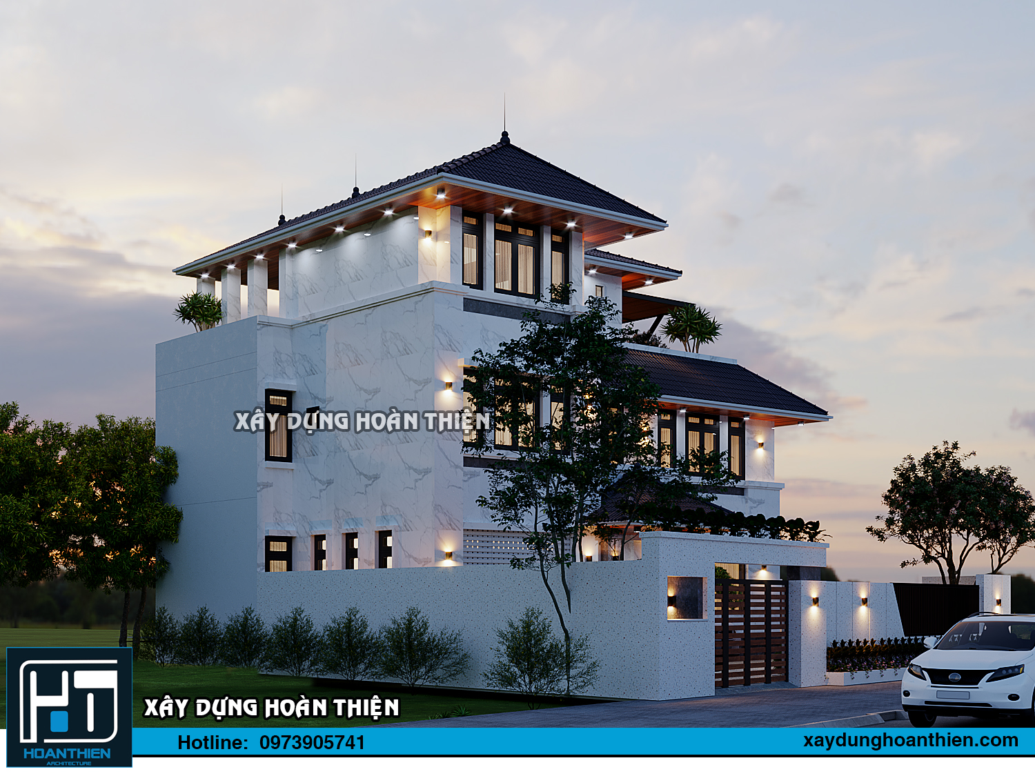 Thiết kế biệt thự hiện đại 3 tầng diện tích 20x20m tại Hưng Yên