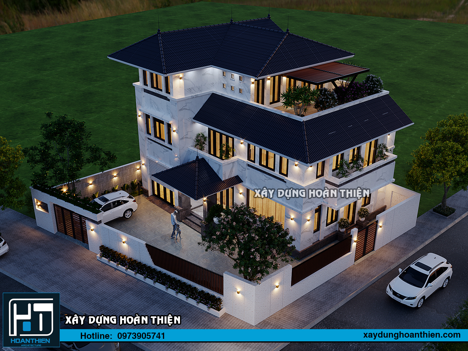 Thiết kế biệt thự hiện đại 3 tầng diện tích 20x20m tại Hưng Yên