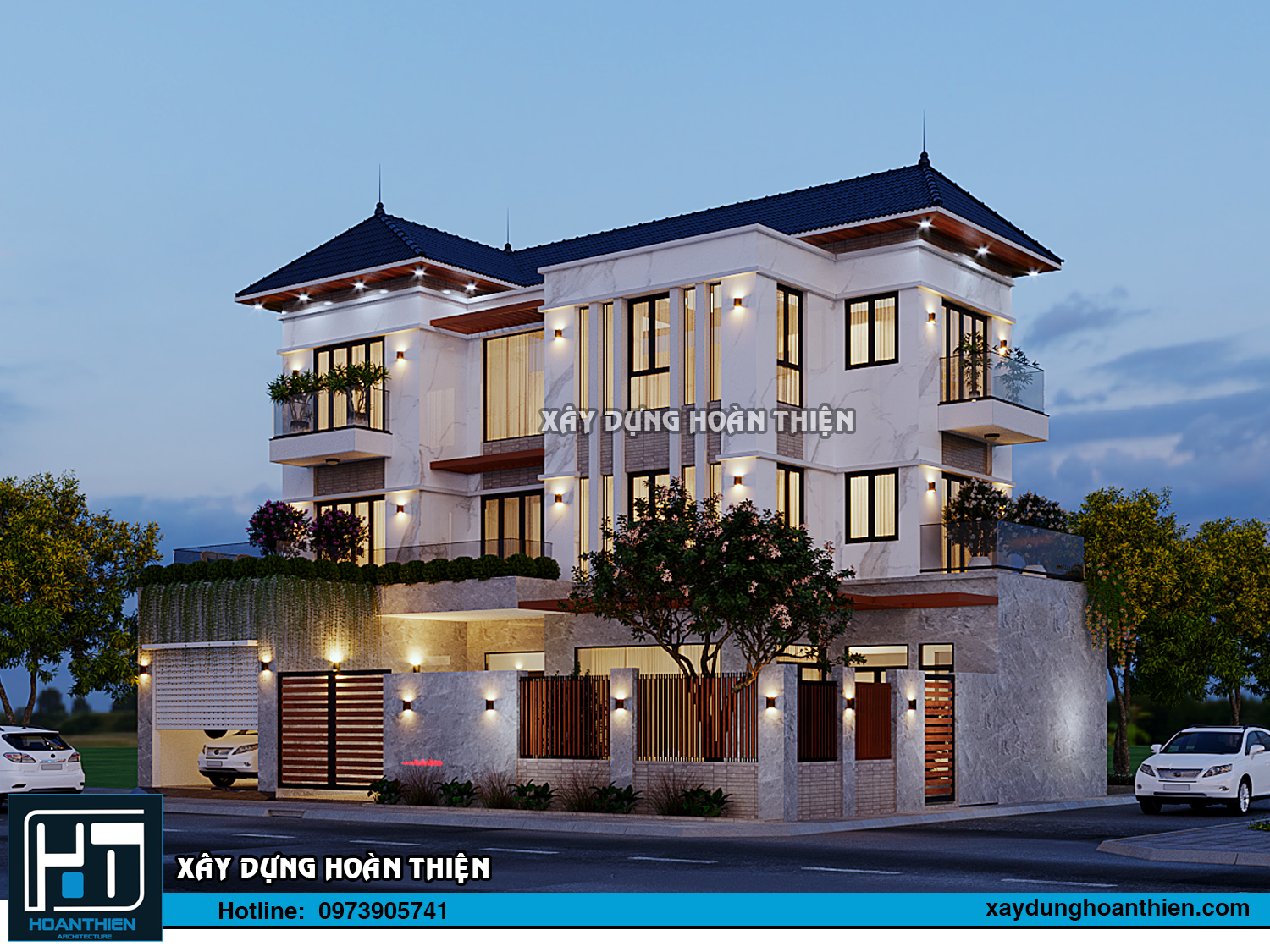 Mẫu thiết kế biệt thự hiện đại 3 tầng diện  tích 16x13m  tại Uông Bí, Quản Ninh
