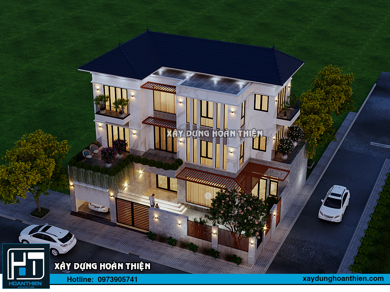 Mẫu thiết kế biệt thự hiện đại 3 tầng diện  tích 16x13m  tại Uông Bí, Quản Ninh