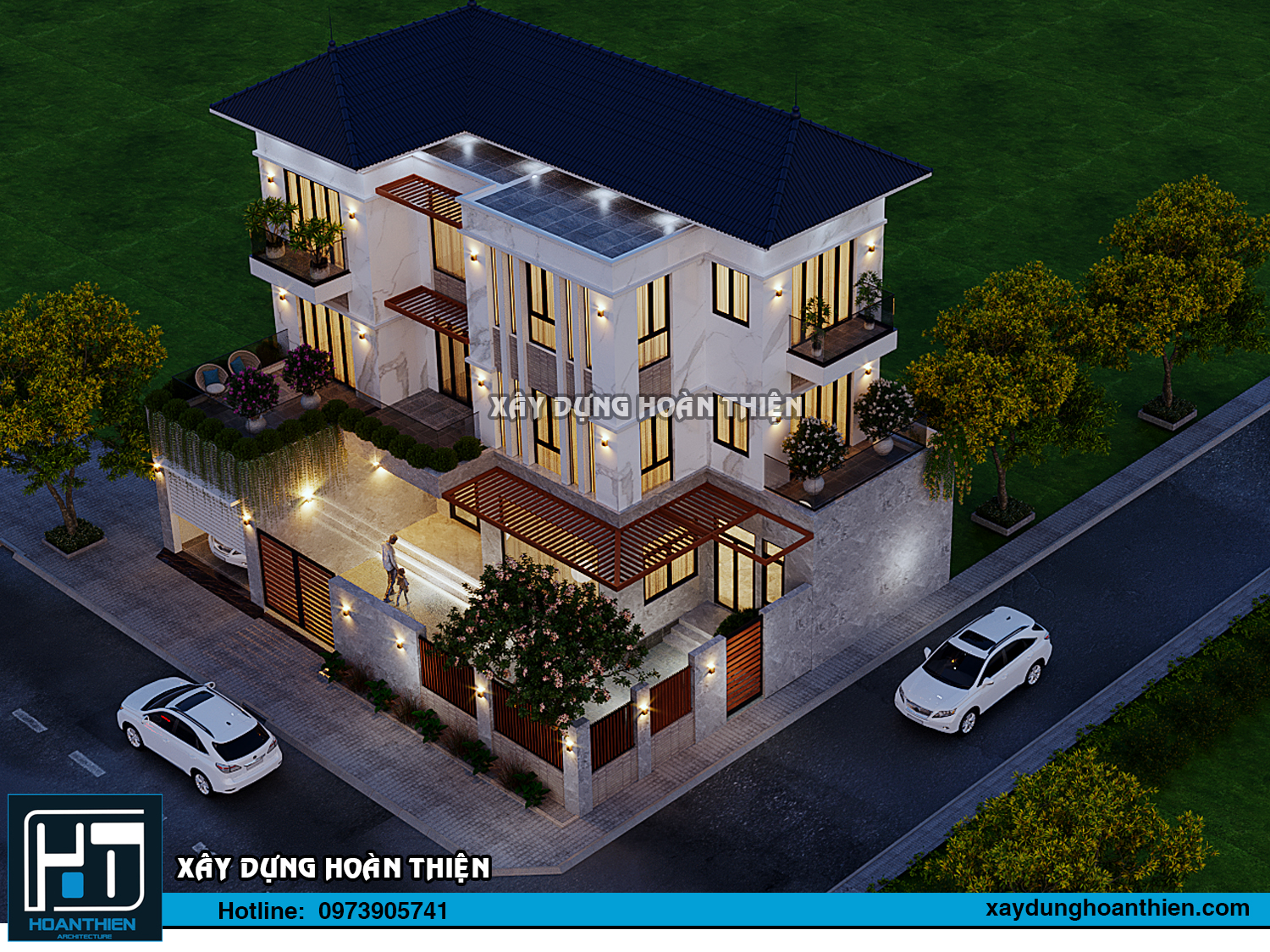 Mẫu thiết kế biệt thự hiện đại 3 tầng diện  tích 16x13m  tại Uông Bí, Quản Ninh