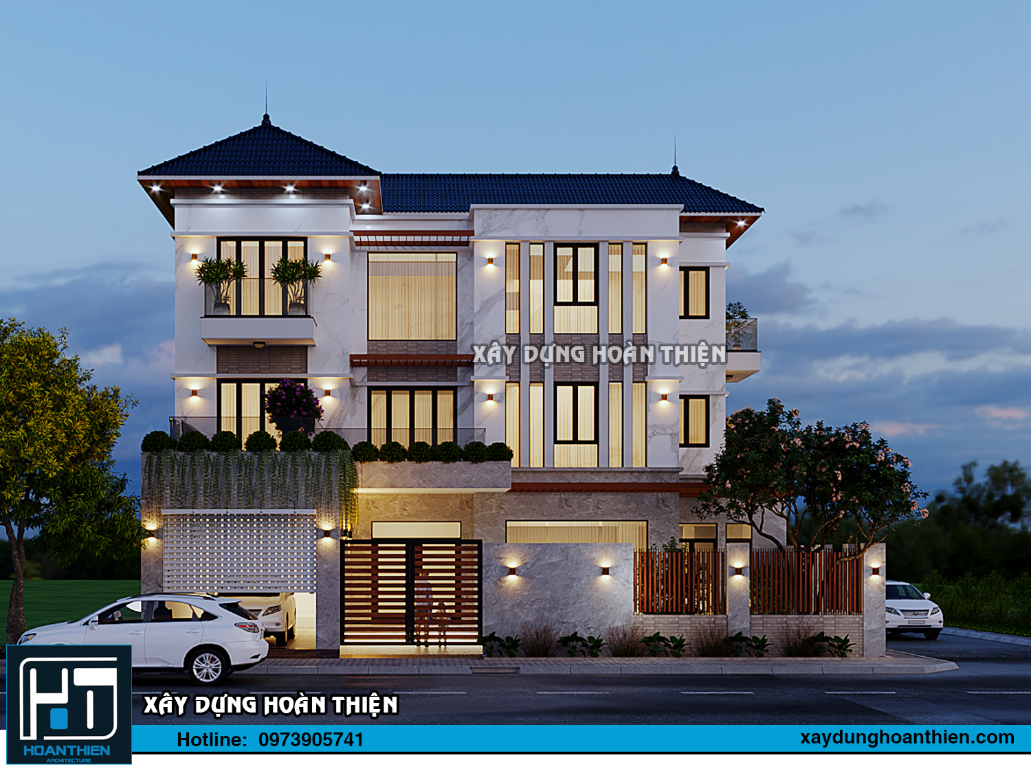 Mẫu thiết kế biệt thự hiện đại 3 tầng diện  tích 16x13m  tại Uông Bí, Quản Ninh