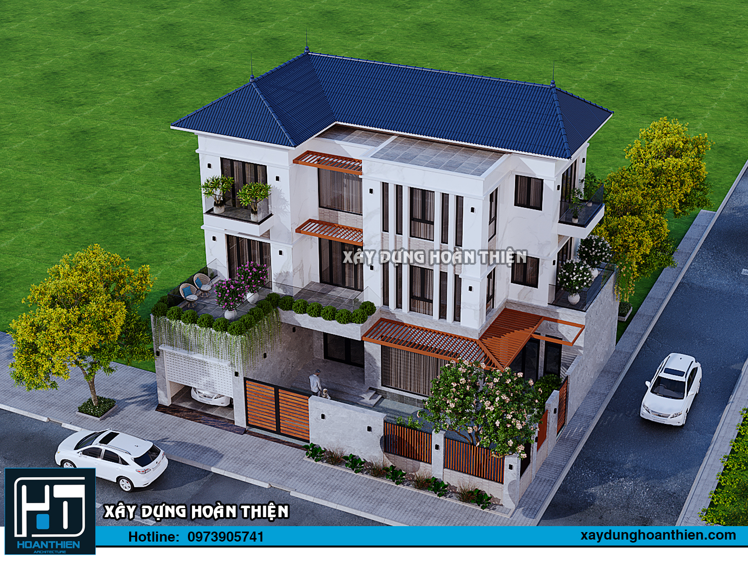 Mẫu thiết kế biệt thự hiện đại 3 tầng diện  tích 16x13m  tại Uông Bí, Quản Ninh