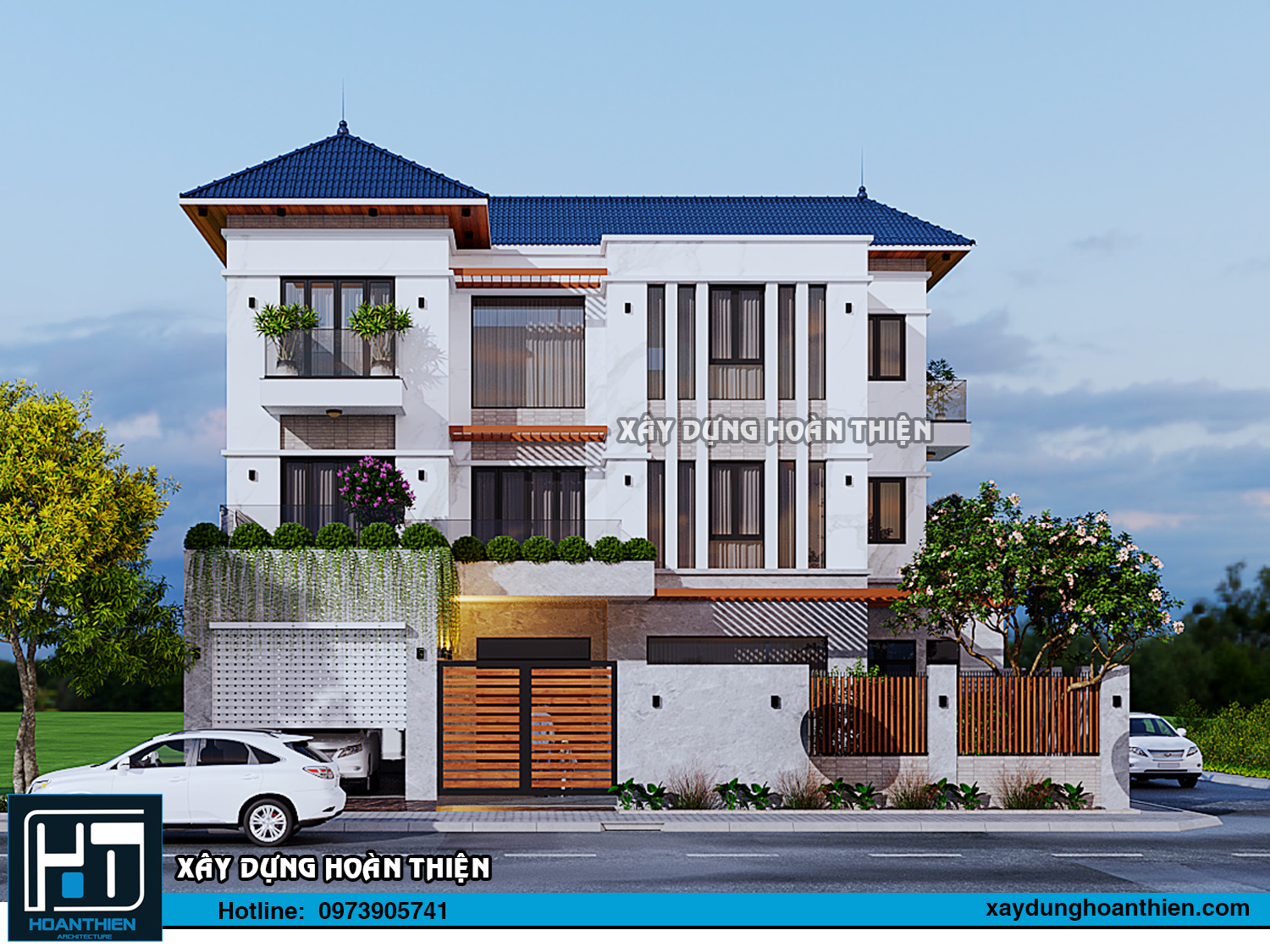 Mẫu thiết kế biệt thự hiện đại 3 tầng diện  tích 16x13m  tại Uông Bí, Quản Ninh