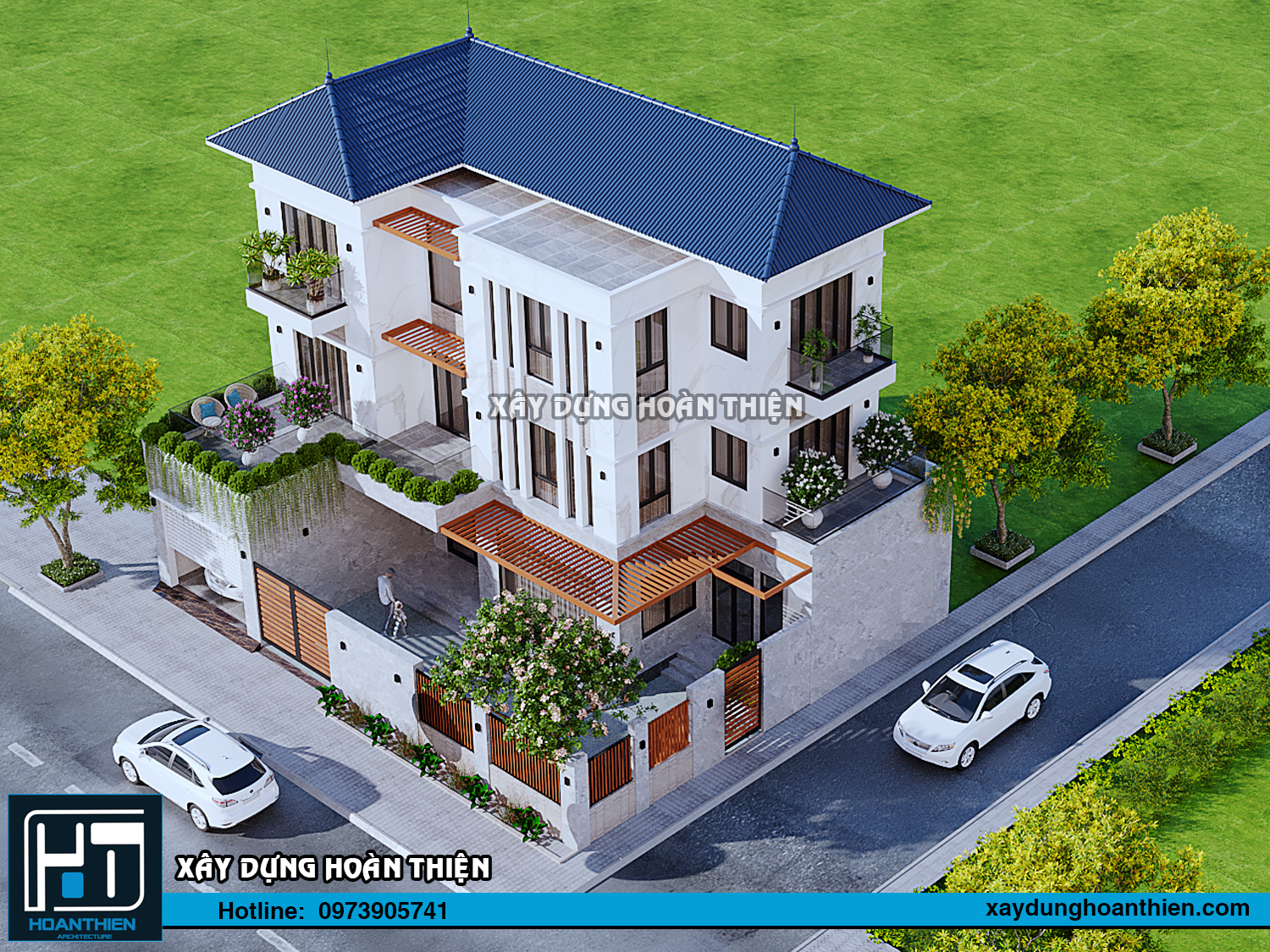 Mẫu thiết kế biệt thự hiện đại 3 tầng diện  tích 16x13m  tại Uông Bí, Quản Ninh