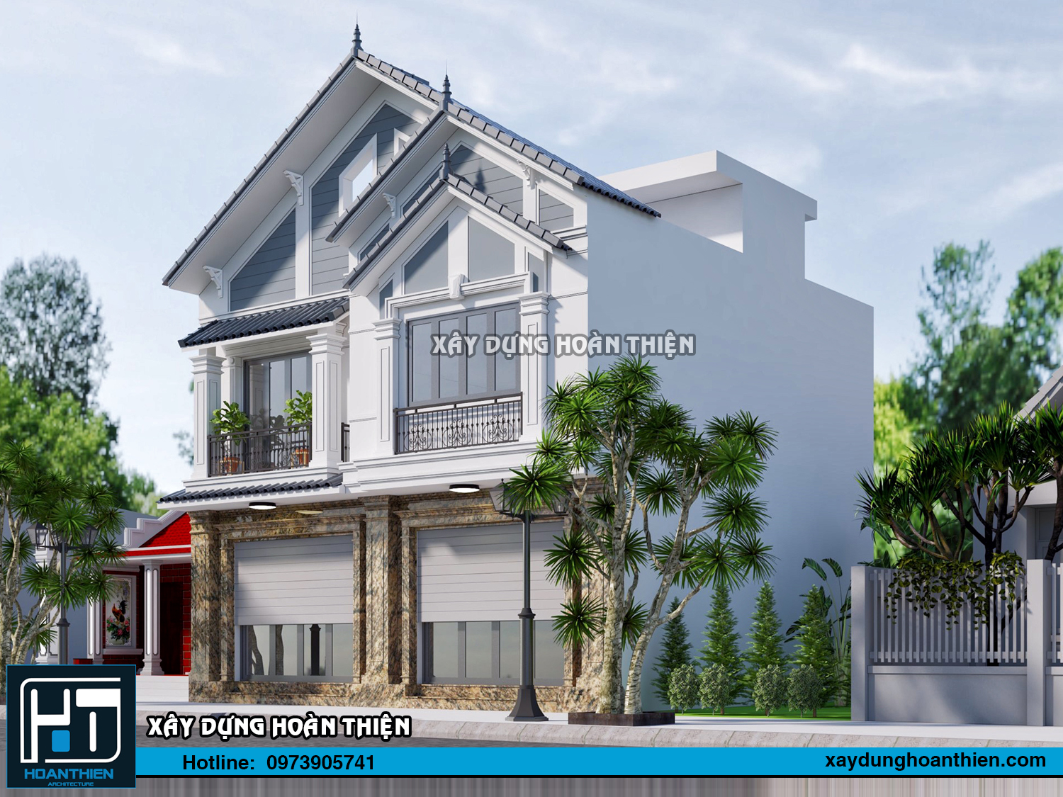 Mẫu thiết kế biệt thự tân cổ điển 3 tầng diện tích 9,5x9m tại Vĩnh Bảo, Hải Phòng