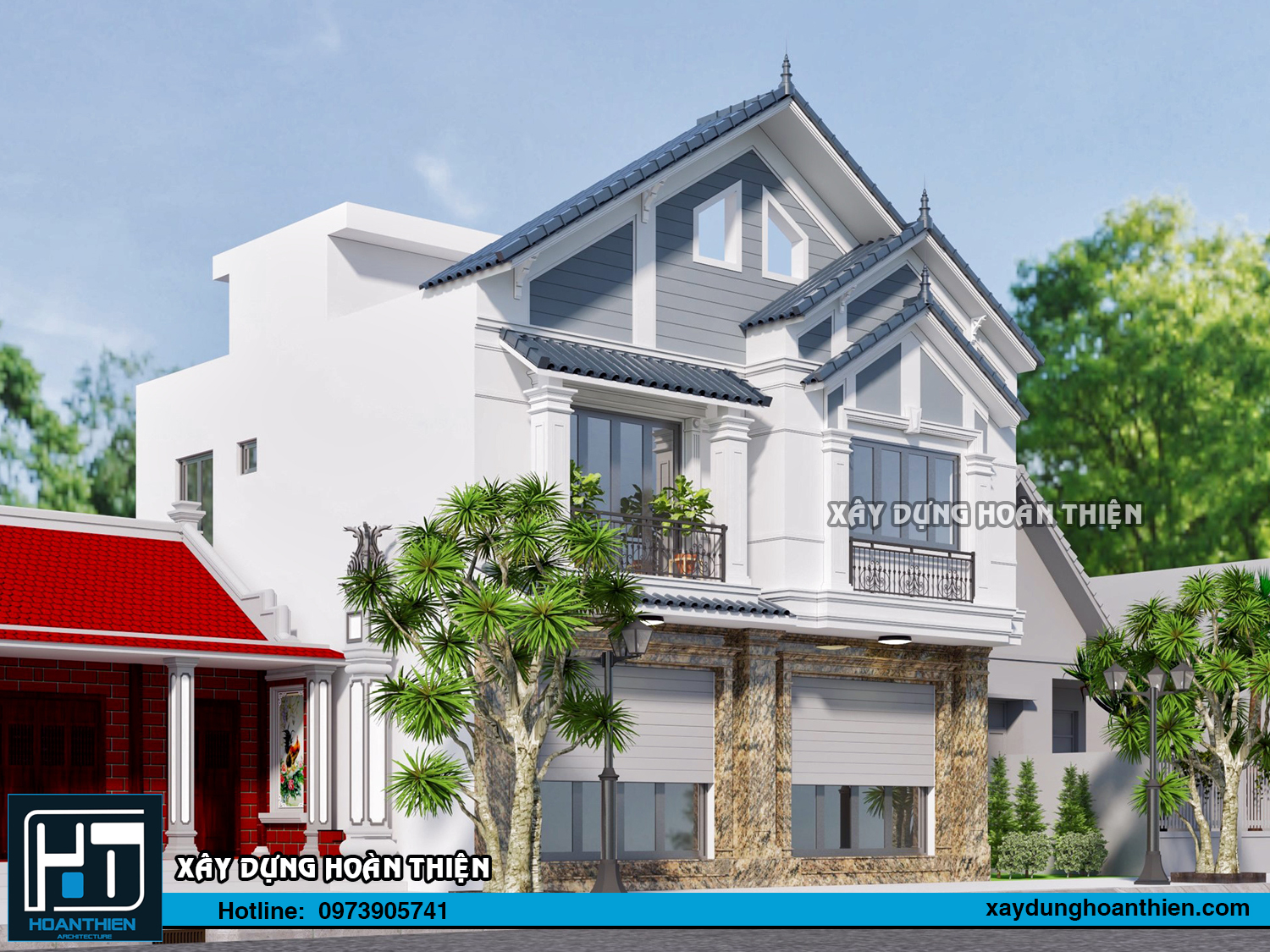 Mẫu thiết kế biệt thự tân cổ điển 3 tầng diện tích 9,5x9m tại Vĩnh Bảo, Hải Phòng