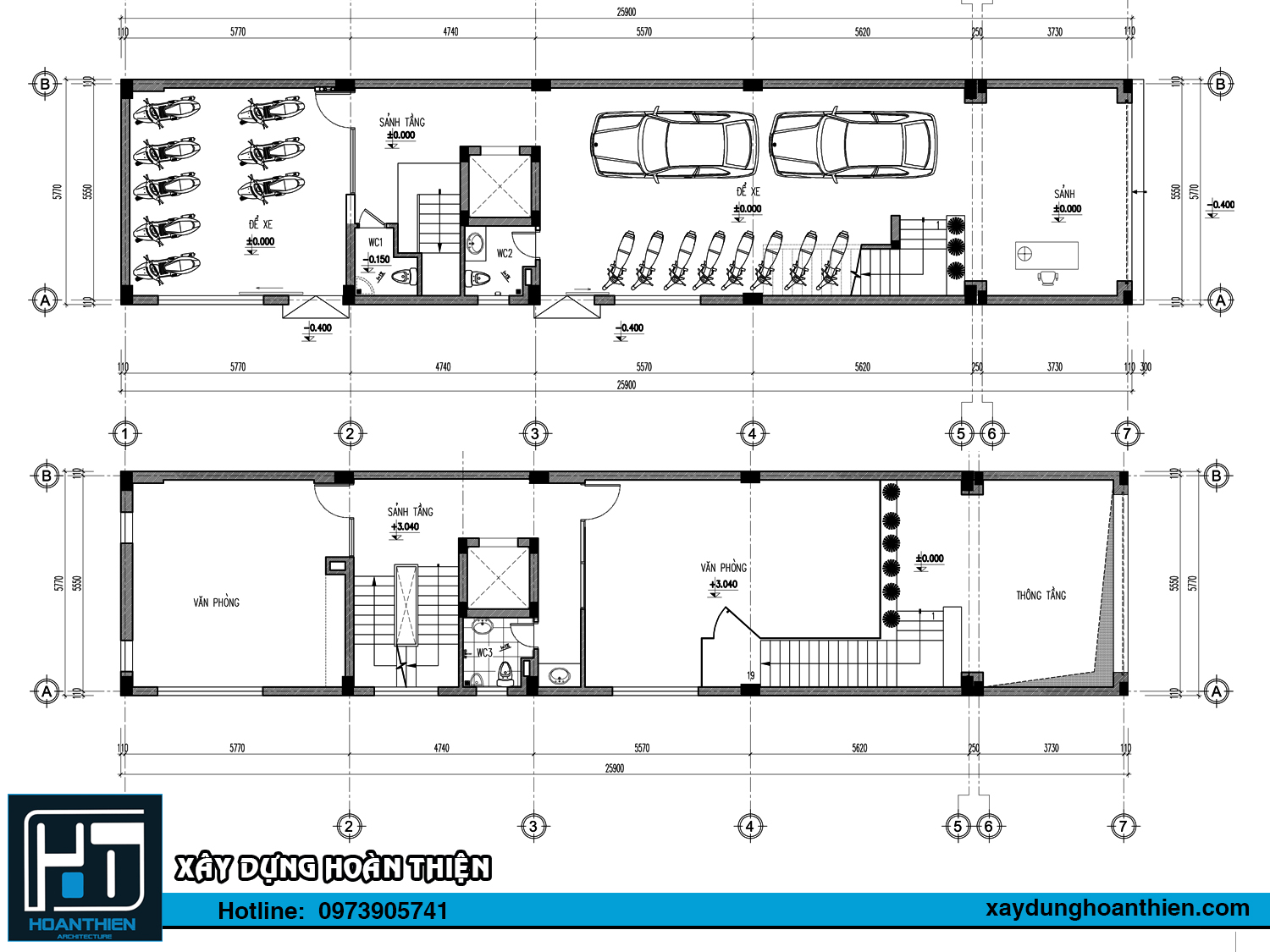 Mẫu nhà ở kết hợp văn phòng hai mặt tiền diện tích 6x26m
