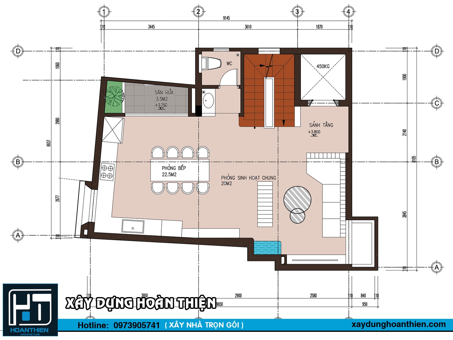 Mẫu nhà ống 5 tầng trên đất méo